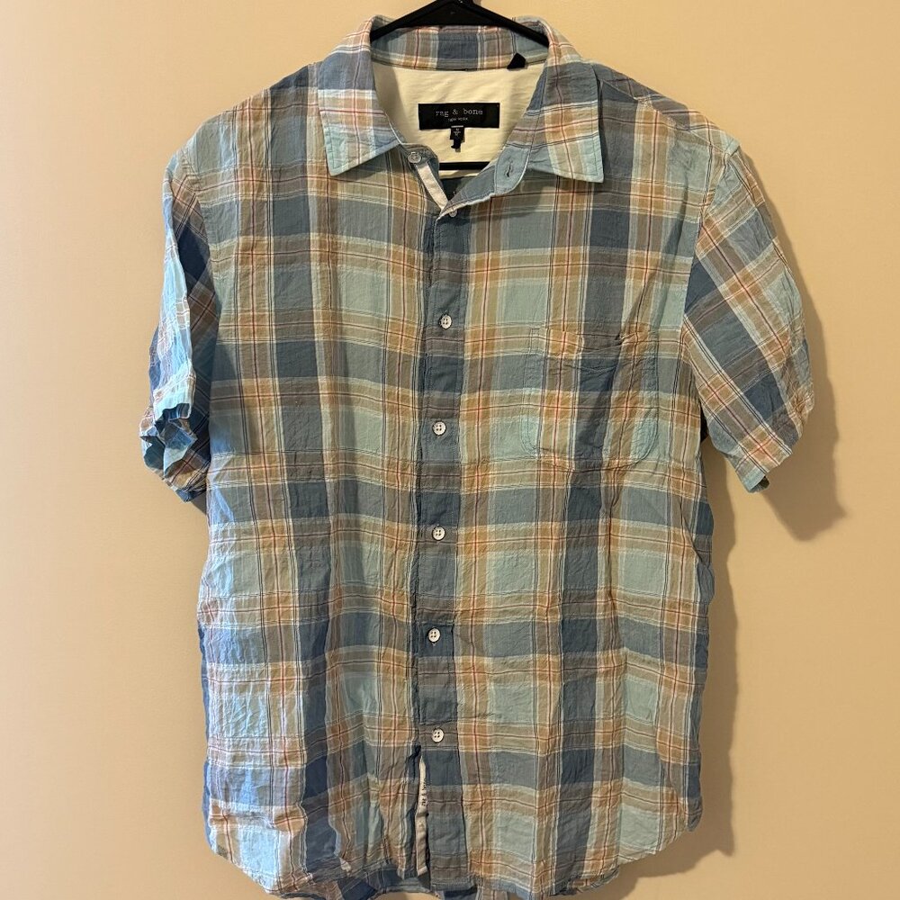 Rag and Bone Lightweight Plaid Short Sleeve Button Up - Medium